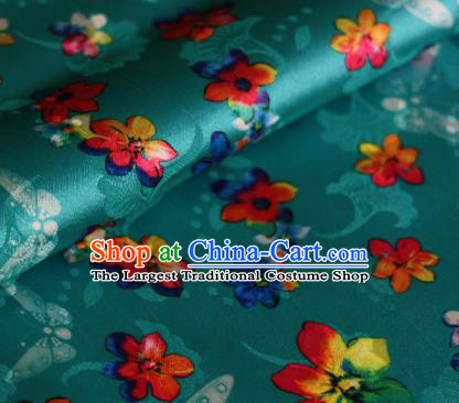 Chinese Traditional Fabric Classical Cherry Blossom Pattern Design Green Brocade Cheongsam Satin Material Silk Fabric