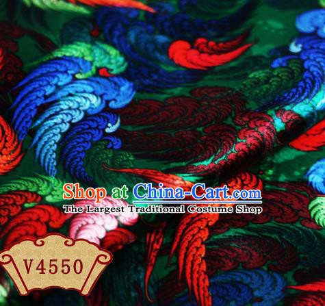 Chinese Traditional Fabric Classical Wings Pattern Design Green Brocade Cheongsam Satin Material Silk Fabric