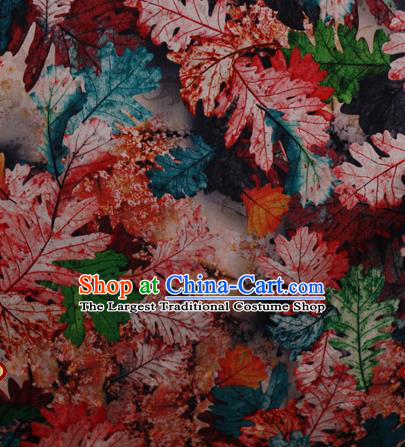 Chinese Traditional Fabric Classical Red Leaf Pattern Design Brocade Cheongsam Satin Material Silk Fabric