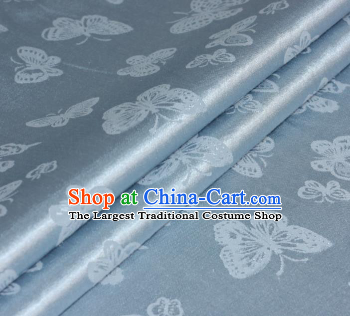 Chinese Traditional Butterfly Pattern Blue Brocade Material Cheongsam Classical Fabric Satin Silk Fabric