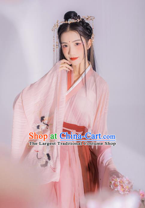 Chinese Ancient Jin Dynasty Princess Embroidered Hanfu Dress Traditional Peri Historical Costume for Women