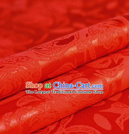 Chinese Traditional Flowers Pattern Red Brocade Material Hanfu Cheongsam Classical Fabric Satin Silk Fabric