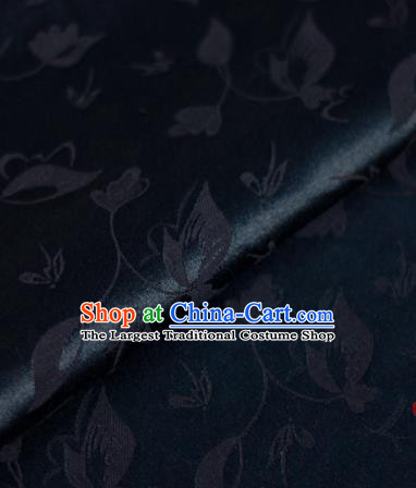 Chinese Traditional Cheongsam Fabric Butterfly Pattern Navy Brocade Material Hanfu Classical Satin Silk Fabric
