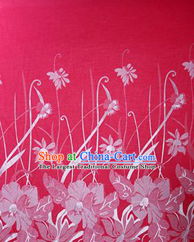 Chinese Traditional Fabric Cheongsam Orchid Pattern Rosy Brocade Material Hanfu Classical Satin Silk Fabric
