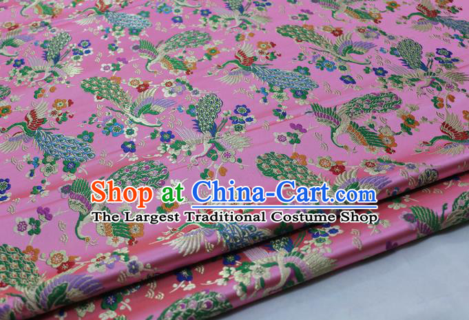 Chinese Traditional Tang Suit Royal Peacock Pattern Pink Brocade Satin Fabric Material Classical Silk Fabric