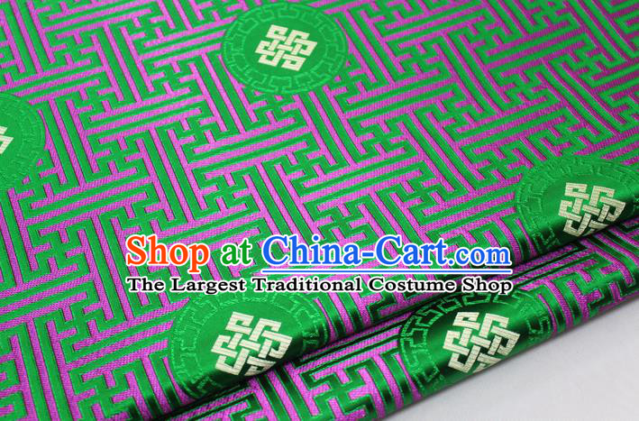 Asian Chinese Traditional Tang Suit Royal Lucky Knot Pattern Green Brocade Satin Fabric Material Classical Silk Fabric