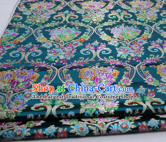 Asian Chinese Traditional Tang Suit Royal Peony Vase Pattern Deep Green Brocade Satin Fabric Material Classical Silk Fabric