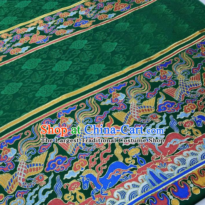 Chinese Traditional Fabric Royal Clouds Phoenix Pattern Green Brocade Material Hanfu Classical Satin Silk Fabric