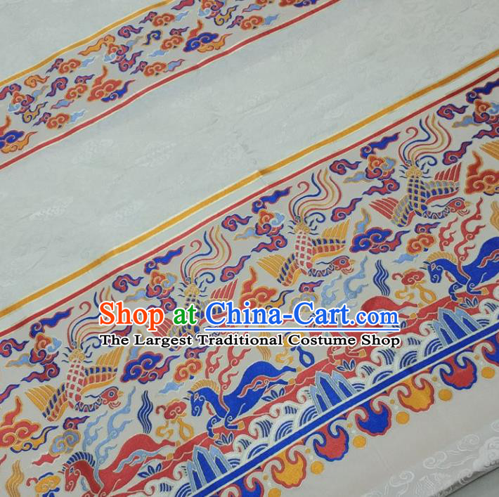 Chinese Traditional Fabric Royal Clouds Phoenix Pattern White Brocade Material Hanfu Classical Satin Silk Fabric