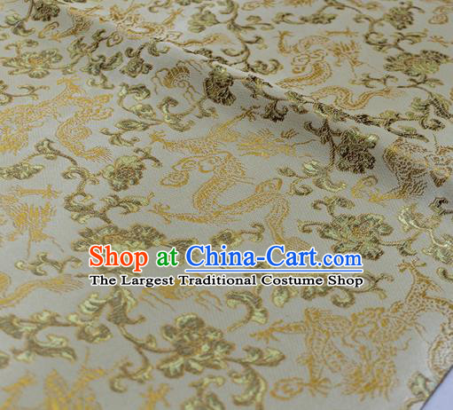 Chinese Traditional Fabric Royal Dragons Peony Pattern Golden Brocade Material Hanfu Classical Satin Silk Fabric