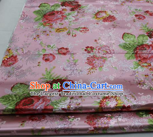 Chinese Traditional Fabric Royal Peony Pattern Pink Brocade Material Hanfu Classical Satin Silk Fabric