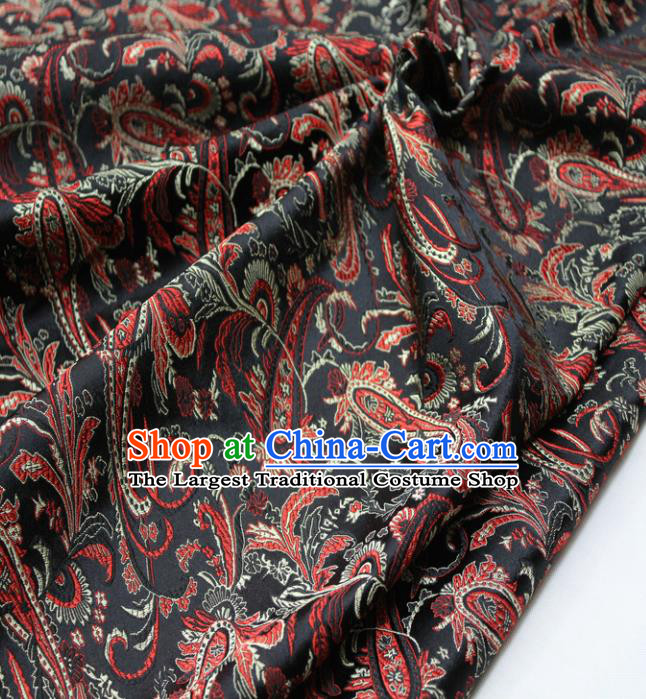 Chinese Traditional Fabric Royal Pipa Flowers Pattern Black Brocade Material Hanfu Classical Satin Silk Fabric