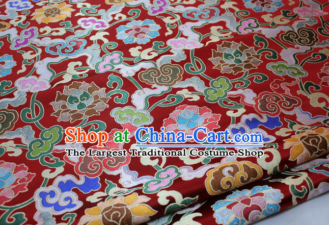 Chinese Traditional Fabric Royal Lotus Pattern Red Brocade Material Hanfu Classical Satin Silk Fabric