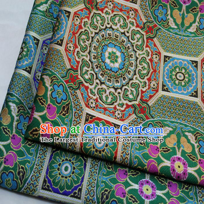 Chinese Traditional Tang Suit Fabric Royal Rosette Pattern Green Brocade Material Hanfu Classical Satin Silk Fabric