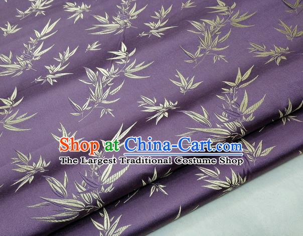 Chinese Traditional Tang Suit Satin Fabric Royal Bamboo Pattern Deep Purple Brocade Material Classical Silk Fabric