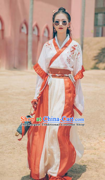 Chinese Traditional Tang Dynasty Imperial Consort Embroidered Hanfu Dress Ancient Peri Historical Costume for Women