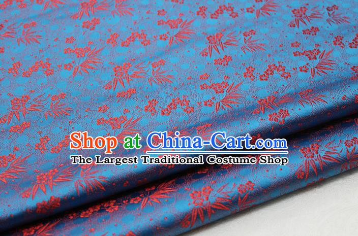 Asian Chinese Traditional Tang Suit Royal Plum Blossom Bamboo Pattern Blue Brocade Satin Fabric Material Classical Silk Fabric