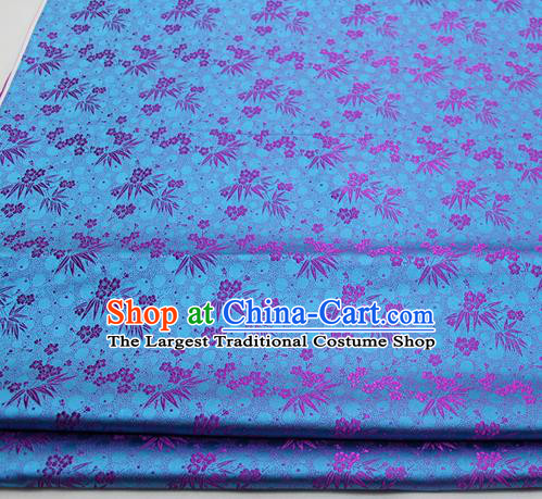 Asian Chinese Traditional Tang Suit Royal Plum Blossom Bamboo Pattern Lake Blue Brocade Satin Fabric Material Classical Silk Fabric
