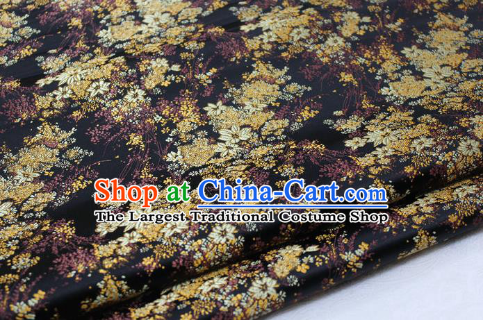 Asian Chinese Traditional Tang Suit Royal Cherry Blossom Pattern Black Brocade Satin Fabric Material Classical Silk Fabric