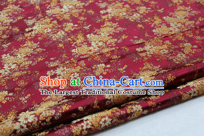Asian Chinese Traditional Tang Suit Royal Cherry Blossom Pattern Purplish Red Brocade Satin Fabric Material Classical Silk Fabric