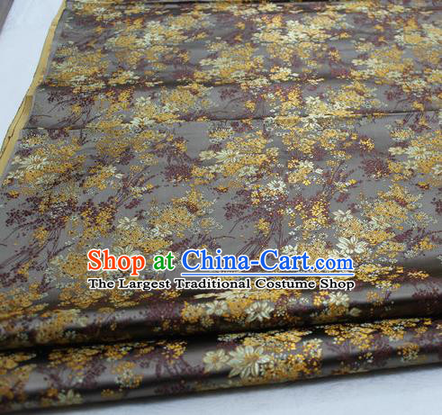 Asian Chinese Traditional Tang Suit Royal Cherry Blossom Pattern Grey Brocade Satin Fabric Material Classical Silk Fabric