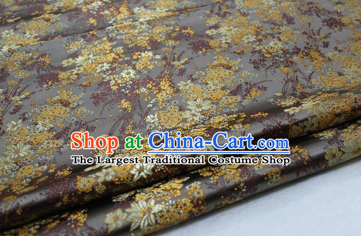 Asian Chinese Traditional Tang Suit Royal Cherry Blossom Pattern Grey Brocade Satin Fabric Material Classical Silk Fabric