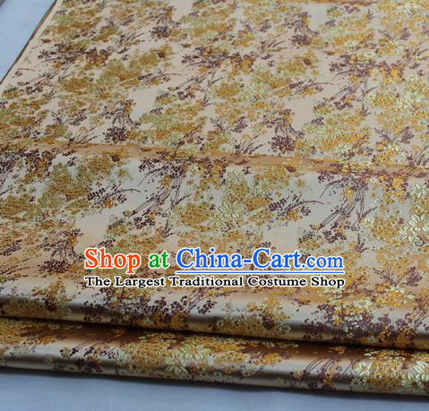 Asian Chinese Traditional Tang Suit Royal Cherry Blossom Pattern Beige Brocade Satin Fabric Material Classical Silk Fabric