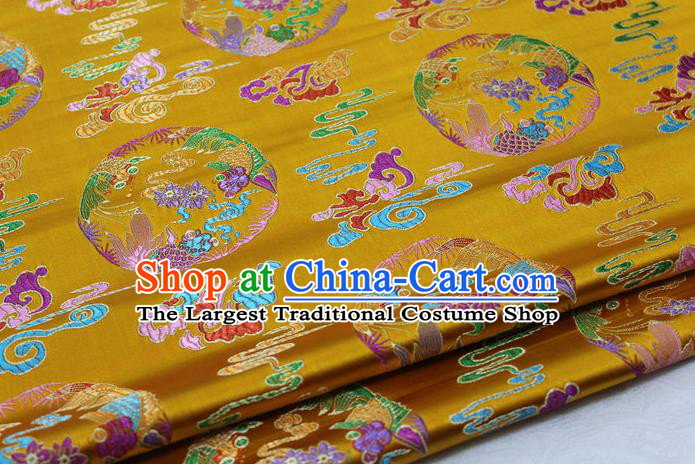 Asian Chinese Traditional Classical Phoenix Pattern Golden Brocade Tang Suit Satin Fabric Material Classical Silk Fabric
