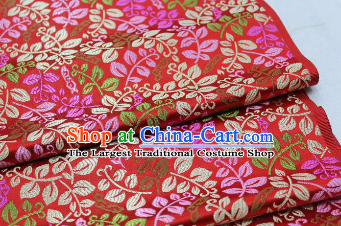 Asian Chinese Traditional Classical Leaf Pattern Red Brocade Tang Suit Satin Fabric Material Classical Silk Fabric