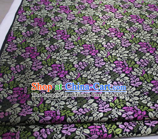 Asian Chinese Traditional Classical Leaf Pattern Black Brocade Tang Suit Satin Fabric Material Classical Silk Fabric