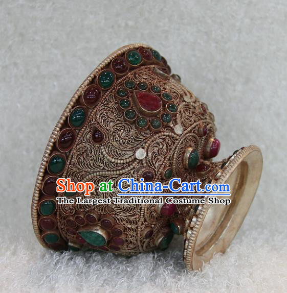 Chinese Traditional Buddhist Offersacrifice Copper Bowl Buddha Agate Cup Decoration Tibetan Buddhism Feng Shui Items