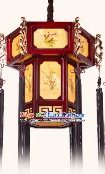 Chinese Traditional Wood Hanging Lantern Handmade New Year Ink Painting Palace Lanterns Ceiling Lamp