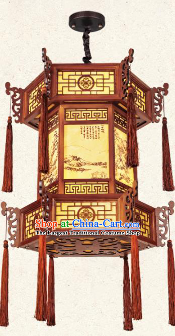 Chinese Traditional Wood Dragon Head Palace Lantern Handmade New Year Hanging Lanterns Ceiling Lamp