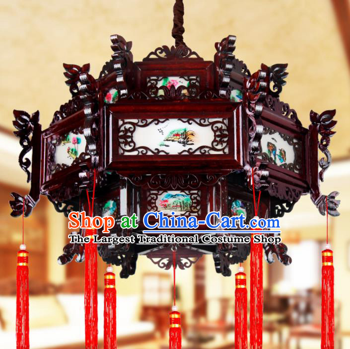 Chinese Traditional Red Tassel Wood Palace Lantern Handmade New Year Hanging Lanterns Ceiling Lamp