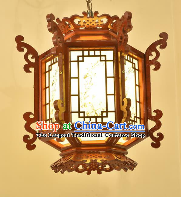 Chinese Traditional Handmade Hexagonal Wood Carving Palace Lantern Classical Hanging Lanterns Ceiling Lamp