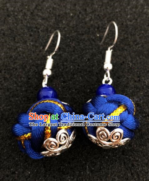 Traditional Chinese Mongol Nationality Blue Ball Ear Accessories Mongolian Ethnic Earrings for Women