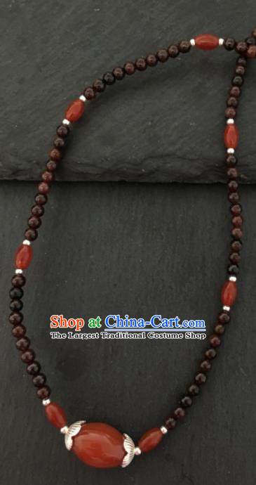 Chinese Mongol Nationality Garnet Necklet Accessories Traditional Mongolian Ethnic Red Stone Necklace for Women