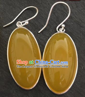 Chinese Mongol Nationality Ear Accessories Traditional Mongolian Ethnic Yellow Chalcedony Earrings for Women