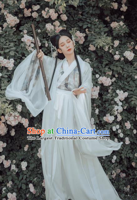 Chinese Ancient Court Lady White Hanfu Dress Traditional Jin Dynasty Palace Princess Historical Costume for Women