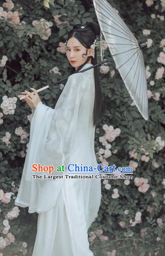 Chinese Ancient Court Lady White Hanfu Dress Traditional Jin Dynasty Palace Princess Historical Costume for Women