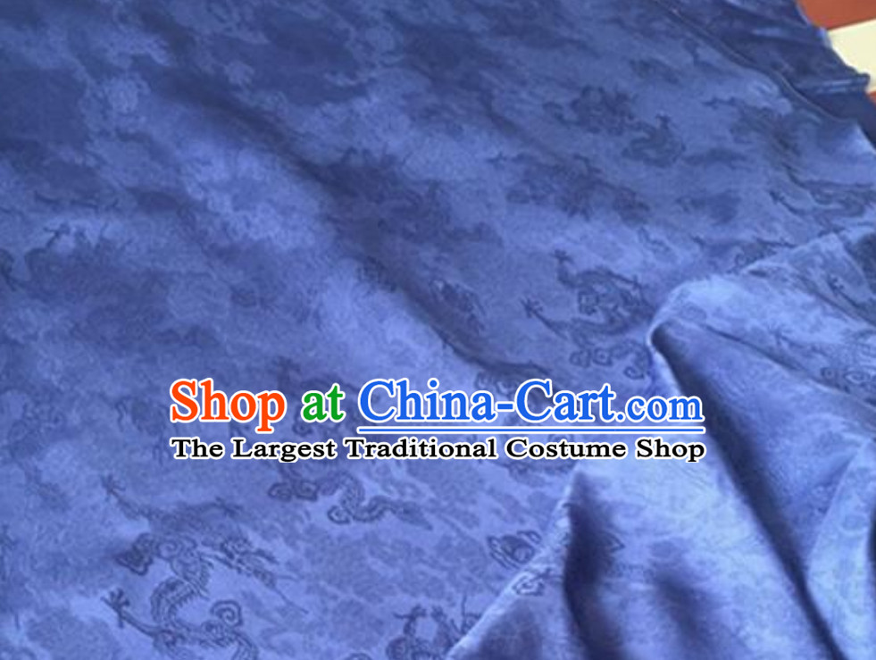 Blue Classic Royal 100% Pure Silk Round Dragon Pattern Fabric Chinese Traditional Silk Fabrics