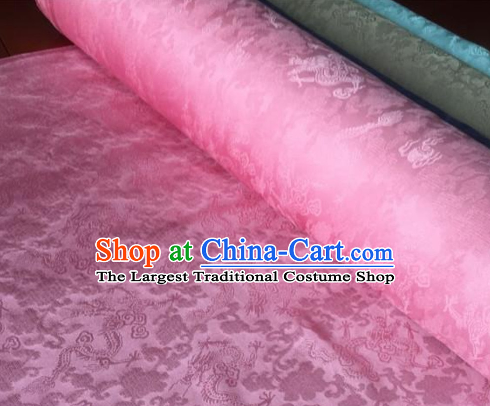 Pink Classic Royal 100% Pure Silk Round Dragon Pattern Fabric Chinese Traditional Silk Fabrics
