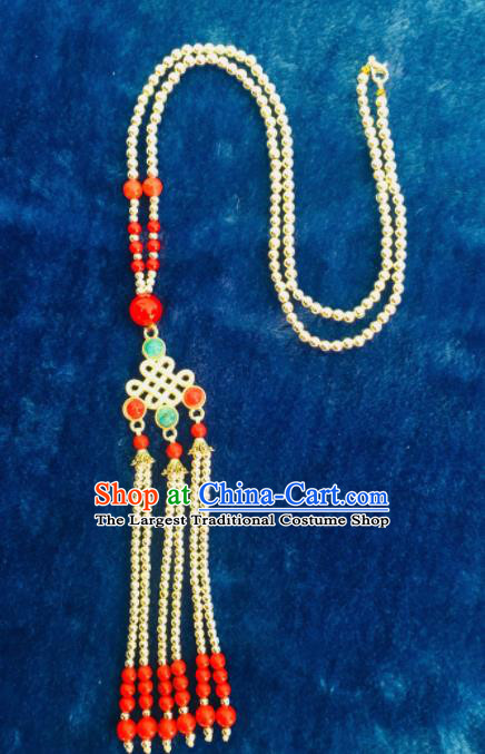 Chinese Traditional Mongol Nationality Tassel Necklace Mongolian Ethnic Sliver Necklet Accessories for Women