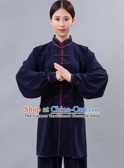 Traditional Chinese Martial Arts Navy Costume Tai Ji Kung Fu Competition Clothing for Women