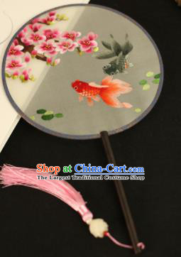 Chinese Traditional Embroidered Goldfish Round Fans Classical Hanfu Palace Fans for Women