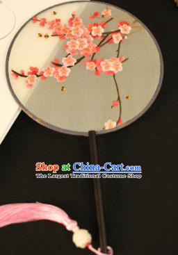 Chinese Traditional Embroidered Wintersweet Round Fans Classical Hanfu Palace Fans for Women