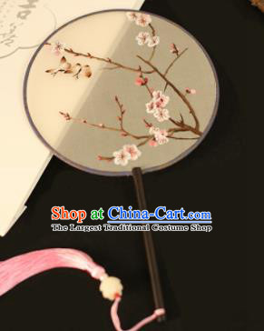 Chinese Traditional Embroidered Pink Plum Blossom Round Fans Classical Hanfu Palace Fans for Women