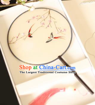 Chinese Traditional Embroidered Birds Round Fans Classical Hanfu Palace Fans for Women