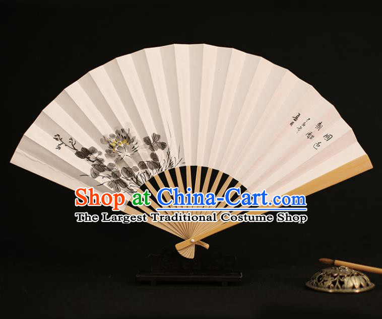 Chinese Traditional Ink Painting Peony Paper Folding Fans Classical Accordion Handmade Fans for Women