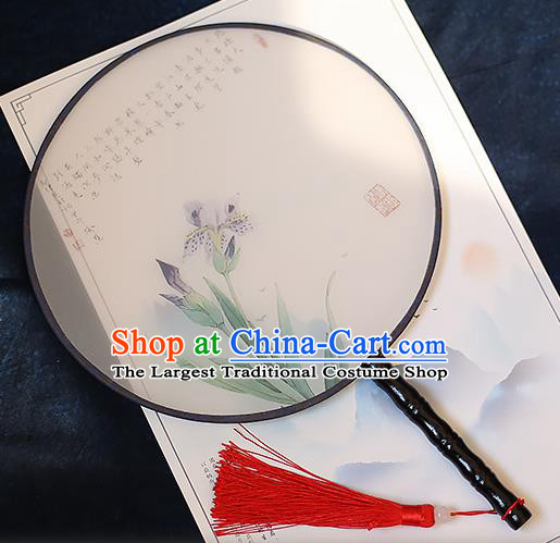 Chinese Traditional Printing Phalaenopsis Silk Round Fans Handmade Classical Palace Fans for Women